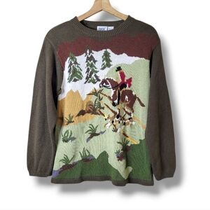 Lucia Vintage Equestrian Sweater Size M Horseback Rider Scenic Rare Heritage